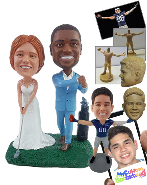 Golf Lovers Couple Playing Their Favorite Sport on Their Wedding Day Personalized Bobblehead