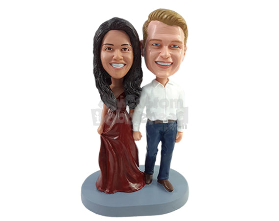 Custom Bobblehead Stylish couple wearing nice modern dress and nice shirt and pants - Wedding & Couples Couple Personalized Bobblehead & Action Figure