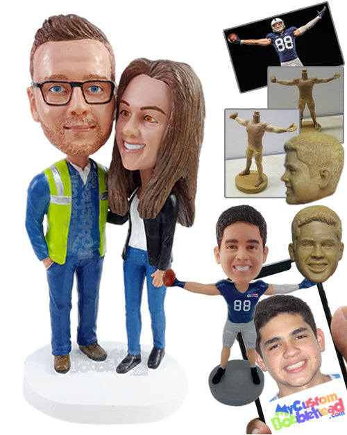 Laborious working couple wearing security vests and nice office outfits Personalized Bobblehead