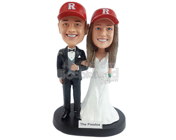 Custom Bobblehead Happy ever after wedding couple wearing nice long dress and suit vest and tie on the Groom - Wedding & Couples Couple Personalized Bobblehead & Action Figure