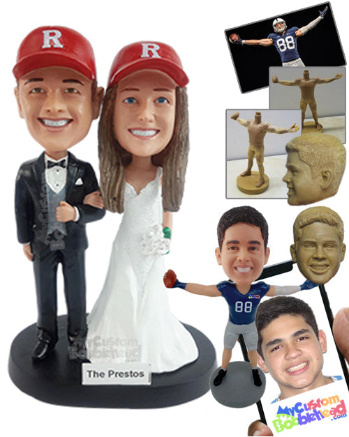 Happy Ever After Wedding Couple Wearing Nice Long Dress and Suit Vest and Tie on the Groom Personalized Bobblehead