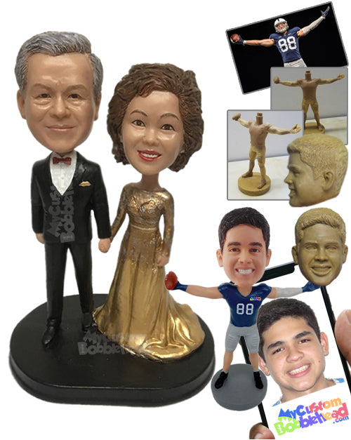 Excessively Elegant Couple Ready for Their Gold Anniversary Party Wearing Gorgeous Clothes Personalized Bobblehead