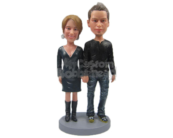 Custom Bobblehead Cool Couple In Stylish Casual Outfit - Wedding & Couples Couple Personalized Bobblehead & Cake Topper