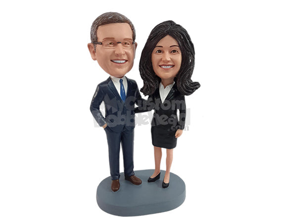 Custom Bobblehead Business couple wearing elegant suits ready to work - Wedding & Couples Couple Personalized Bobblehead & Action Figure