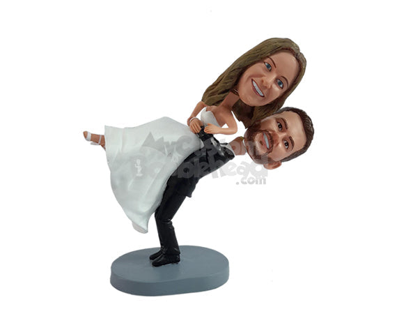 Custom Bobblehead Funny wedding  couple Groom throwing Bride like a professional wrestler - Wedding & Couples Bride & Groom Personalized Bobblehead & Action Figure