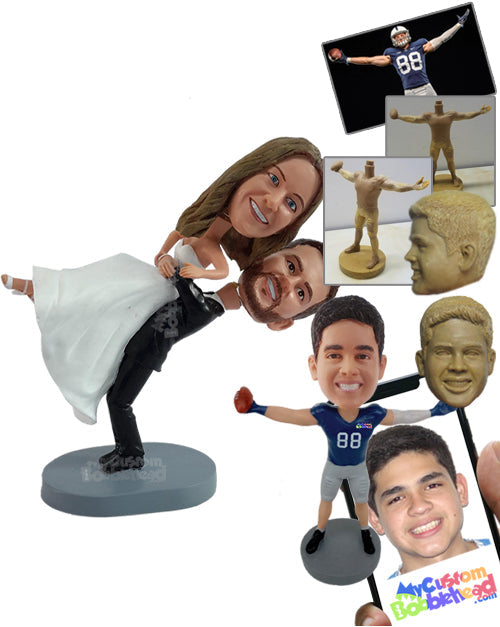 Funny Wedding Couple Groom Throwing Bride like a Professional Wrestler Personalized Bobblehead