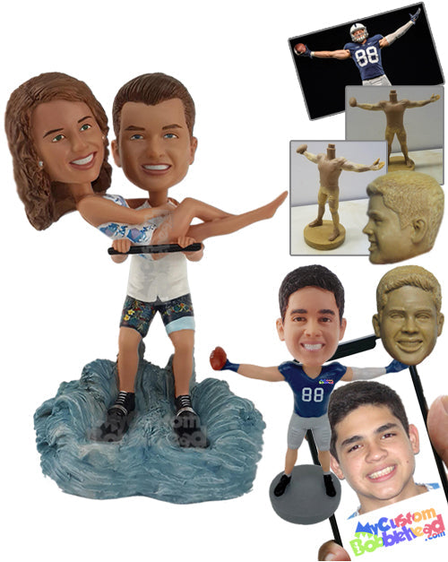 Water Skii Couple having good time on the waves wearing swimsuits dude carrying girl Personalized Bobblehead