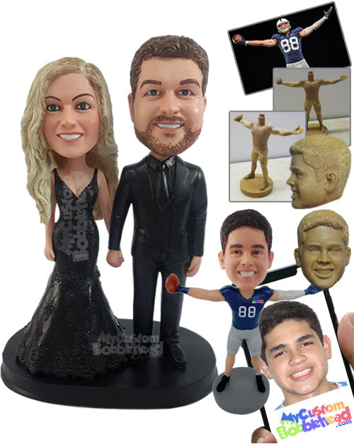 Elegant Couple Ready for a Night Out in Beautiful Dress and Suit Personalized Bobblehead