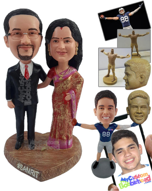 Loving couple wearing beautiful traditional sari and suit Personalized Bobblehead