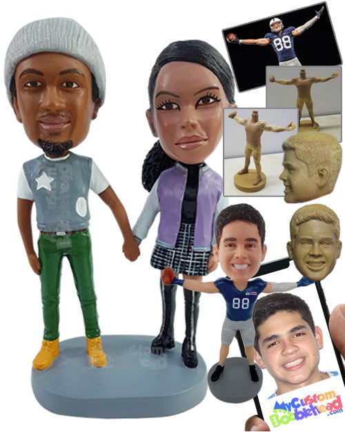 Very fashionable couple wearing trendy outfit and holding hands Personalized Bobblehead