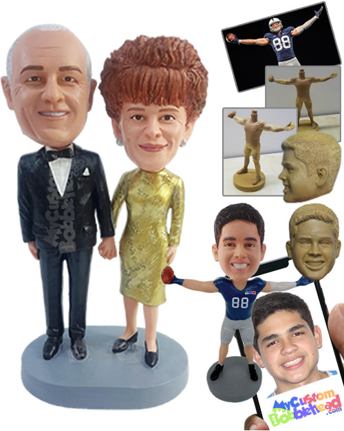 Older classy couple wearing nice ball dance suits, holding hands Personalized Bobblehead