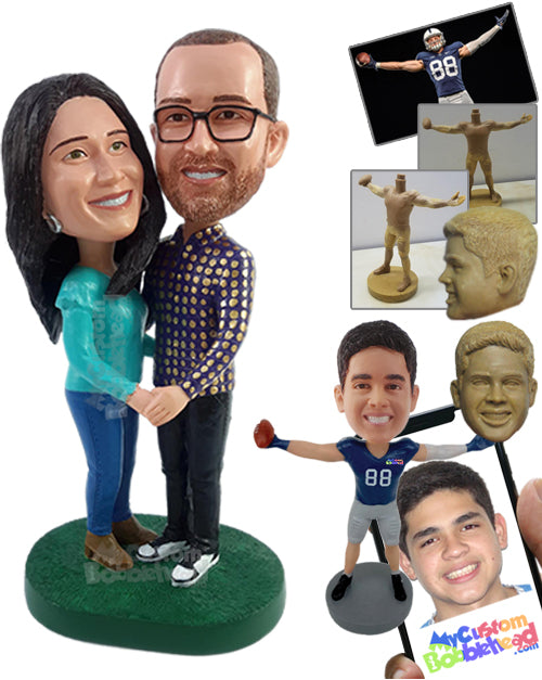 Happy-looking Couple Facing Each Other, Wearing Nice Shirts and Shoes for the Occasion Personalized Bobblehead