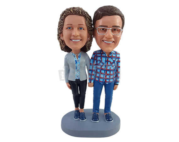 Custom Bobblehead Good looking couple holding hands and wearing nice shirts and same shoes - Wedding & Couples Couple Personalized Bobblehead & Action Figure