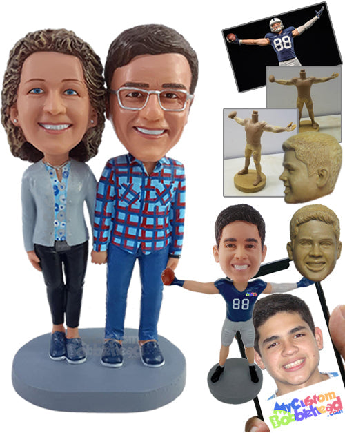 Good-looking Couple Holding Hands and Wearing Nice Shirts and Same Shoes Personalized Bobblehead