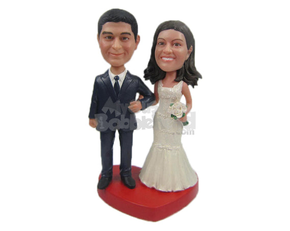 Custom Bobblehead Classic Wedding Couple In Fancy Wedding Attire - Wedding & Couples Bride & Groom Personalized Bobblehead & Cake Topper