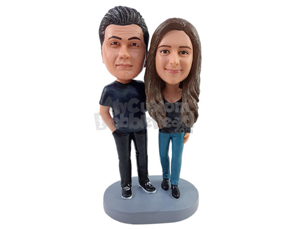 Custom Bobblehead Young gorgeous couple wearing t-shirts and pants having a nice day - Wedding & Couples Couple Personalized Bobblehead & Action Figure