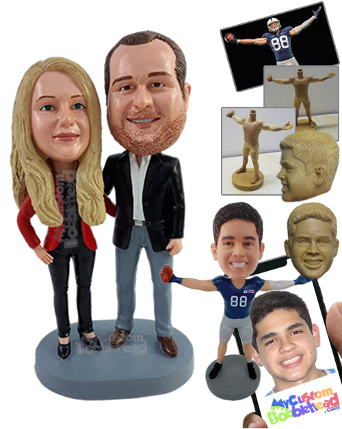 Elegant Good Looking Couple Wearing Nice Suits with Hands on the Hips Personalized Bobblehead