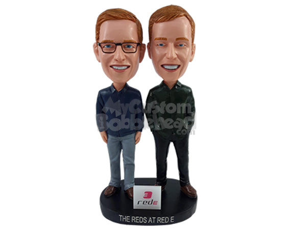 Custom Bobblehead Geek looking partners wearing nice shirts and shoes - Wedding & Couples Same Sex Personalized Bobblehead & Action Figure