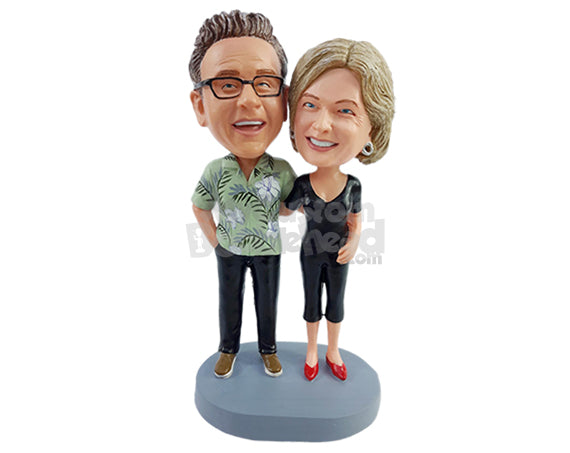 Custom Bobblehead Happy couple on vacations wearing nice hawaiian shirt and cool shoes - Wedding & Couples Couple Personalized Bobblehead & Action Figure