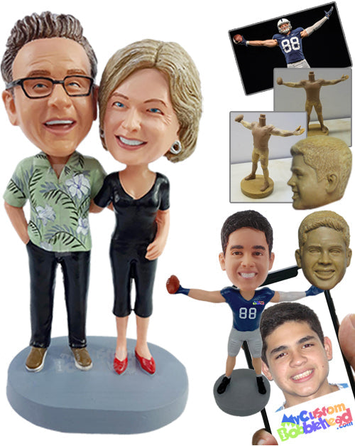 Happy Couple on Vacations Wearing Nice Hawaiian Shirts and Cool Shoes Personalized Bobblehead