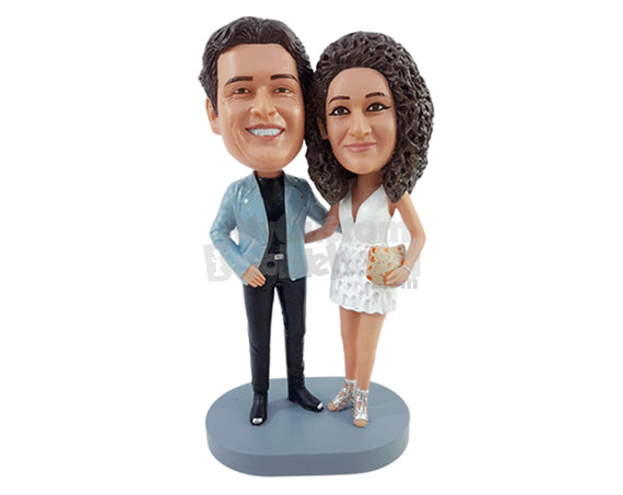 Custom Bobblehead Gourgeous couple wearing stylish night outfits ready to go out and have some drinks - Wedding & Couples Couple Personalized Bobblehead & Action Figure