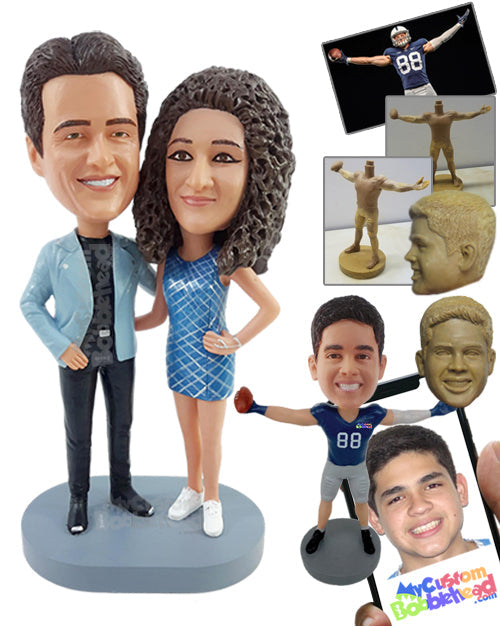 Casual Couple in Nice Casual Suit and Dress with Nice Sneakers Personalized Bobblehead