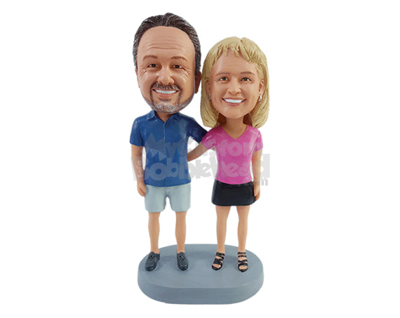 Custom Bobblehead Loving couple wearing nice casual shirts and shorts and skirt - Wedding & Couples Couple Personalized Bobblehead & Action Figure