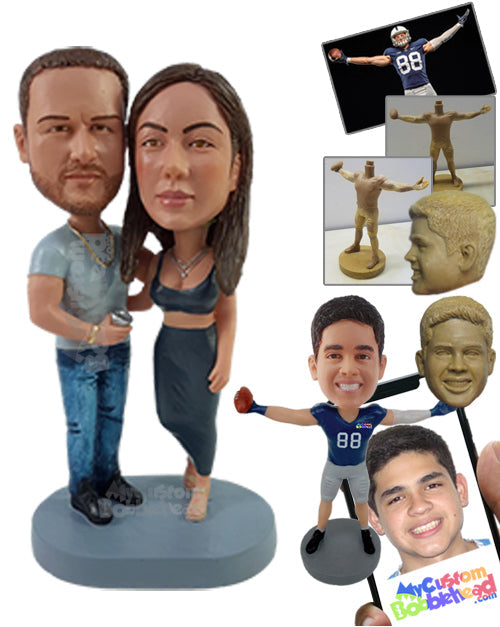 Seriously fit-looking couple wearing stylish outfits, beer in hand Personalized Bobblehead