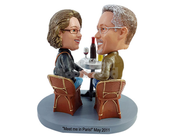 Custom Bobblehead Happy loving couple having a great time sharing wine and sitting on nice chairs - Wedding & Couples Couple Personalized Bobblehead & Action Figure