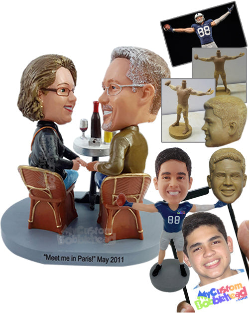 Happy Loving Couple Having a Great Time Sharing Wine and Sitting on Nice Chairs Personalized Bobblehead