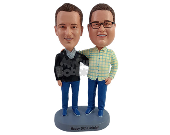 Custom Bobblehead Happy friends hugging havng a great time together wearing stylish outfits - Wedding & Couples Couple Personalized Bobblehead & Action Figure