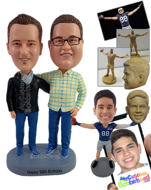 Happy Friends Hugging Having a Great Time Together, Wearing Stylish Outfits Personalized Bobblehead