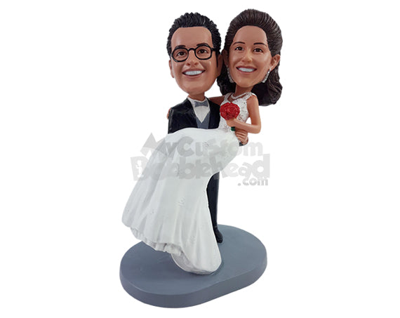 Custom Bobblehead Strivingly happy couple with the groom carrying the bride - Wedding & Couples Couple Personalized Bobblehead & Action Figure