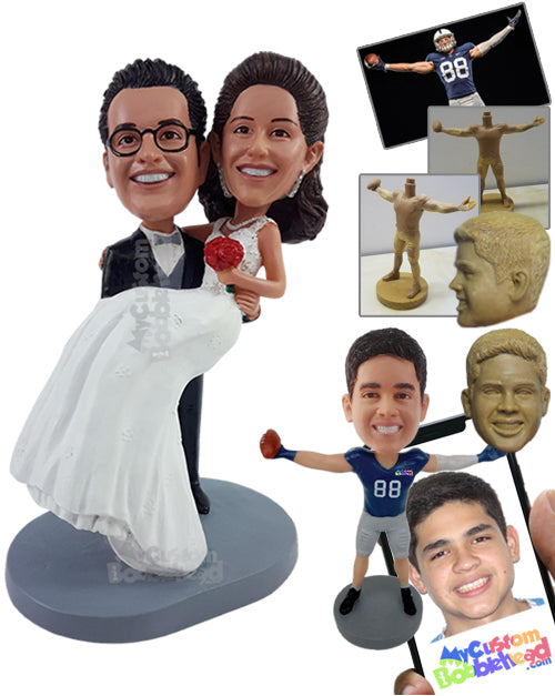 Strivingly happy couple with the groom carrying the bride Personalized Bobblehead