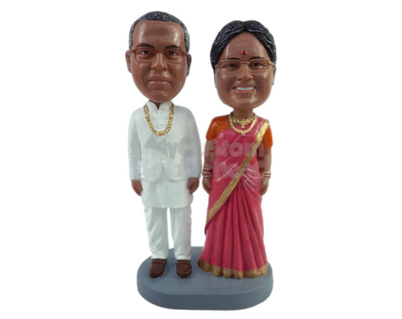 Custom Bobblehead Traditional couple wearing beautiful sari and robe having a nice time - Wedding & Couples Couple Personalized Bobblehead & Action Figure