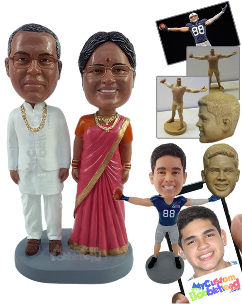 Traditional couple wearing beautiful sari and robe having a nice time Personalized Bobblehead