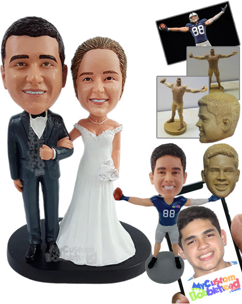 Classy Wedding Couple Ready to Say the Words with the Bride Holding the Bouquet Personalized Bobblehead