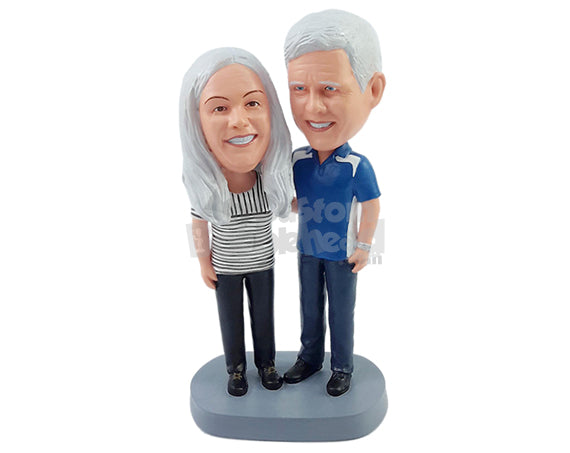 Custom Bobblehead Old couple hugging each other wearing nice shirts and shes - Wedding & Couples Couple Personalized Bobblehead & Action Figure