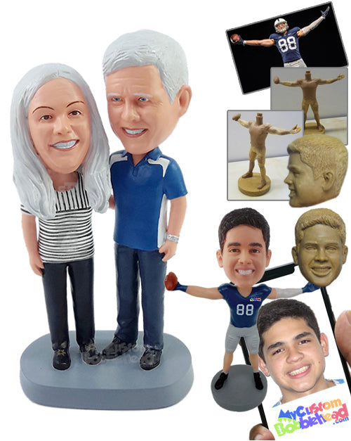 Old couple hugging each other, wearing nice shirts and shoes Personalized Bobblehead