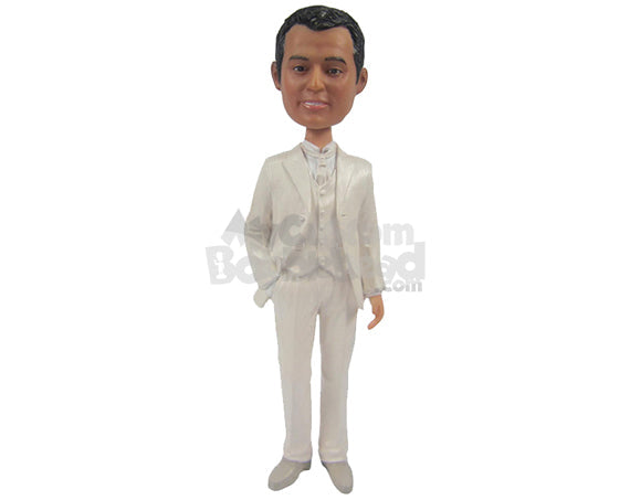 Custom Bobblehead Classy Groomsman With One Hand Inside The Pocket - Wedding & Couples Groomsman & Best Men Personalized Bobblehead & Cake Topper