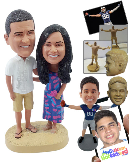 Happy Couple on Vacation Wearing Beach Shirts and Dresses Personalized Bobblehead