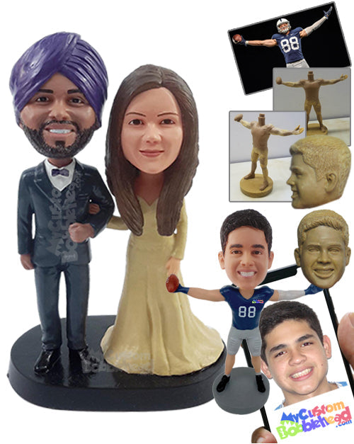 Stylish traditional couple wearing a nice dress and suit and ready to say the words Personalized Bobblehead