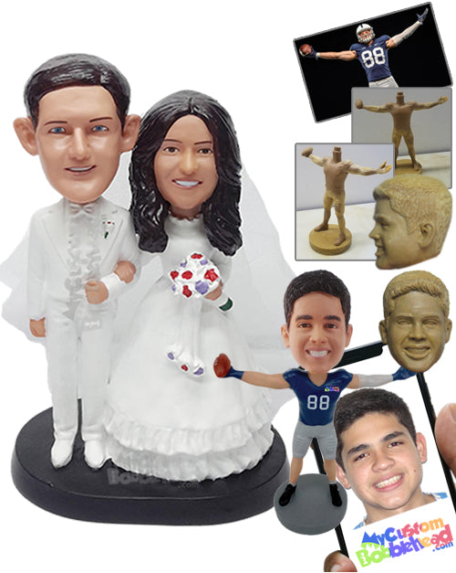 Wedding Couple wearing great gorgeous suit and dress with nice flowers Personalized Bobblehead