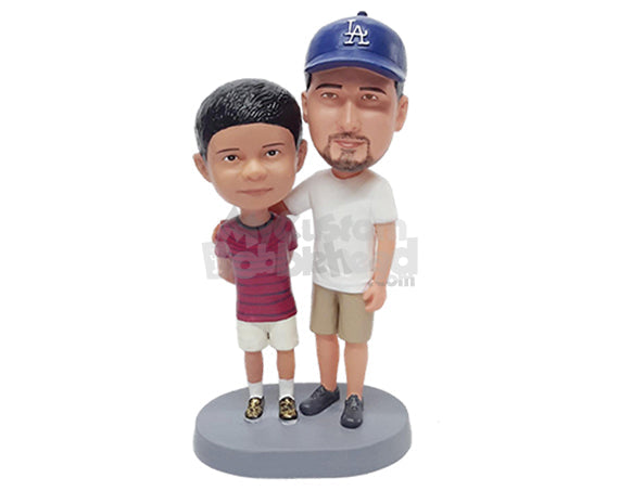 Custom Bobblehead Dad and son having a good day wearing nice shirts and shorts and cool shoes - Wedding & Couples Couple Personalized Bobblehead & Action Figure