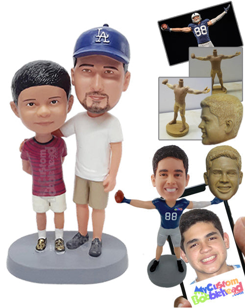 Dad and Son Having a Good Day Wearing Nice Shirts and Shorts and Cool Shoes Personalized Bobblehead