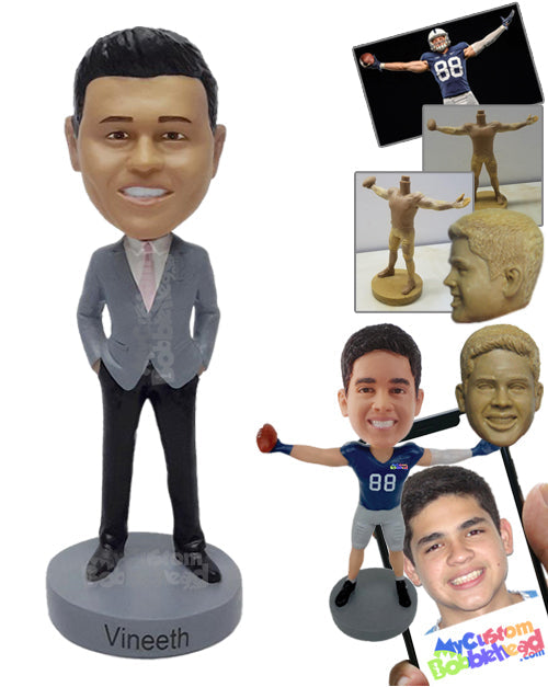 Good-looking Best Man in a Nice Suit with Hands Inside Pockets Personalized Bobblehead