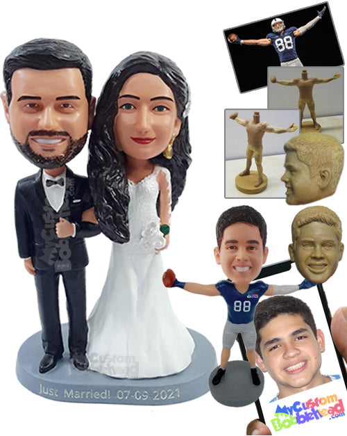 Classy Couple Wearing Nice Suit and Dress with a Bouquet Personalized Bobblehead