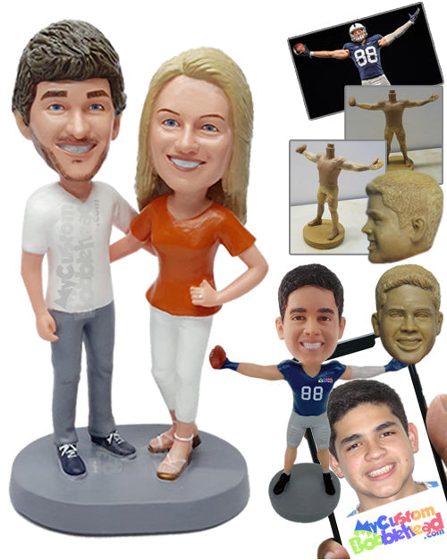 Casual Couple in V-neck Shirts and Capri Pants Personalized Bobblehead