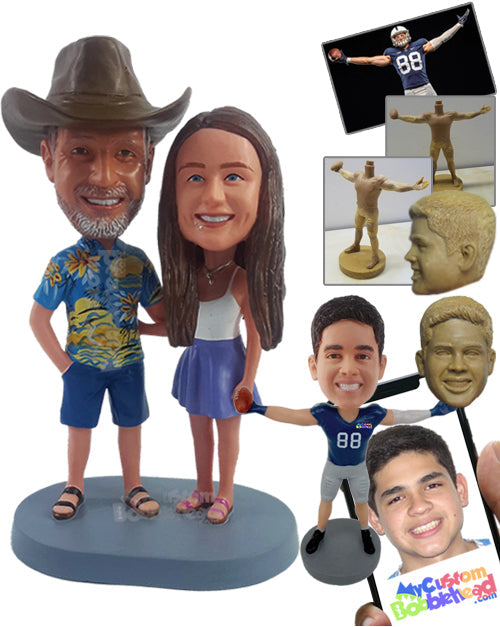 Vocational couple wearing beach outfits and sandals Personalized Bobblehead