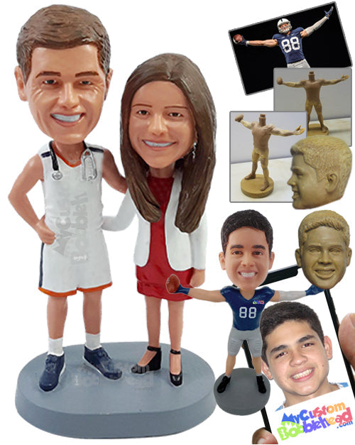 Basketball and Doctor Couple Wearing Their Respective Uniforms Personalized Bobblehead